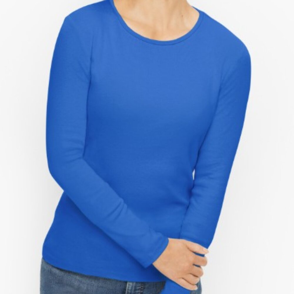 Talbots Womens XL Long Sleeve Crewneck 100% Pima Cotton Tee Royal Cobalt Blue